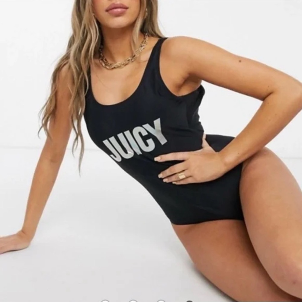 Juicy Couture Women’s One-Piece Swimsuit Foil Verbiage Holographic Logo XL NWT